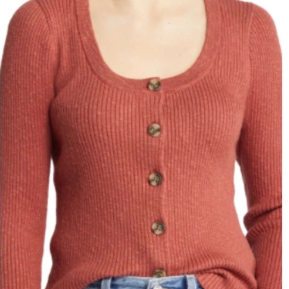Madewell Scoop Neck Ribbed Knit Cardigan Rust Orange Size M